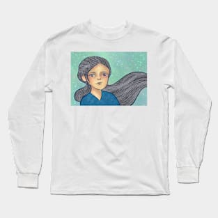 Celestial Girl Space Art Portrait Long Sleeve T-Shirt